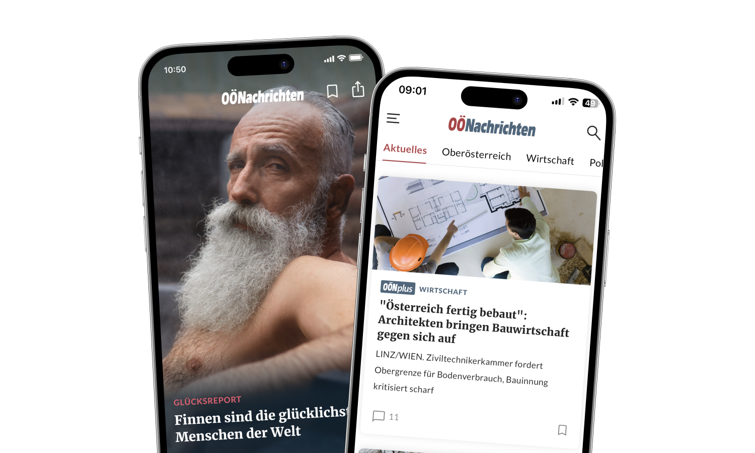 Screenshots of the OÖNachrichten app