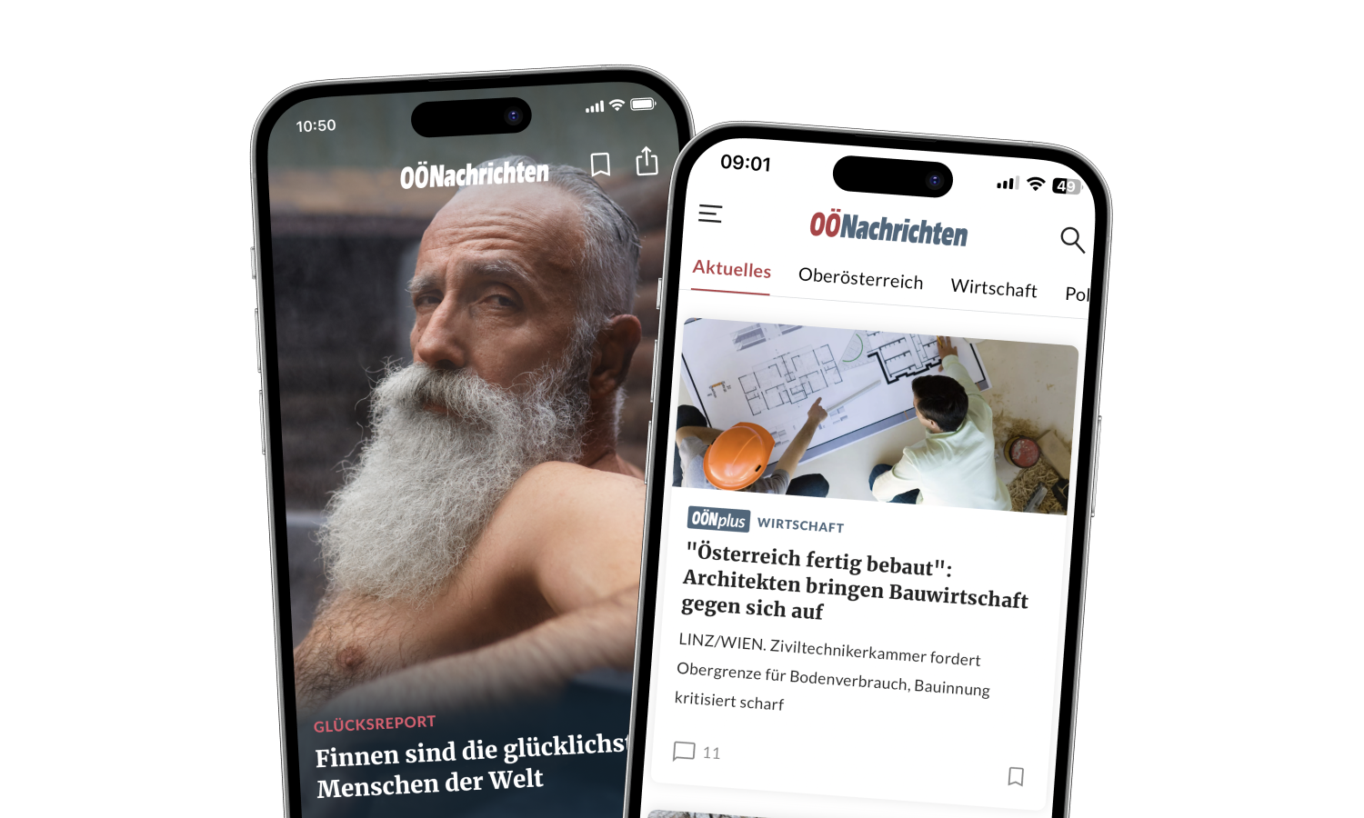 Screenshots der OÖNachrichten-App