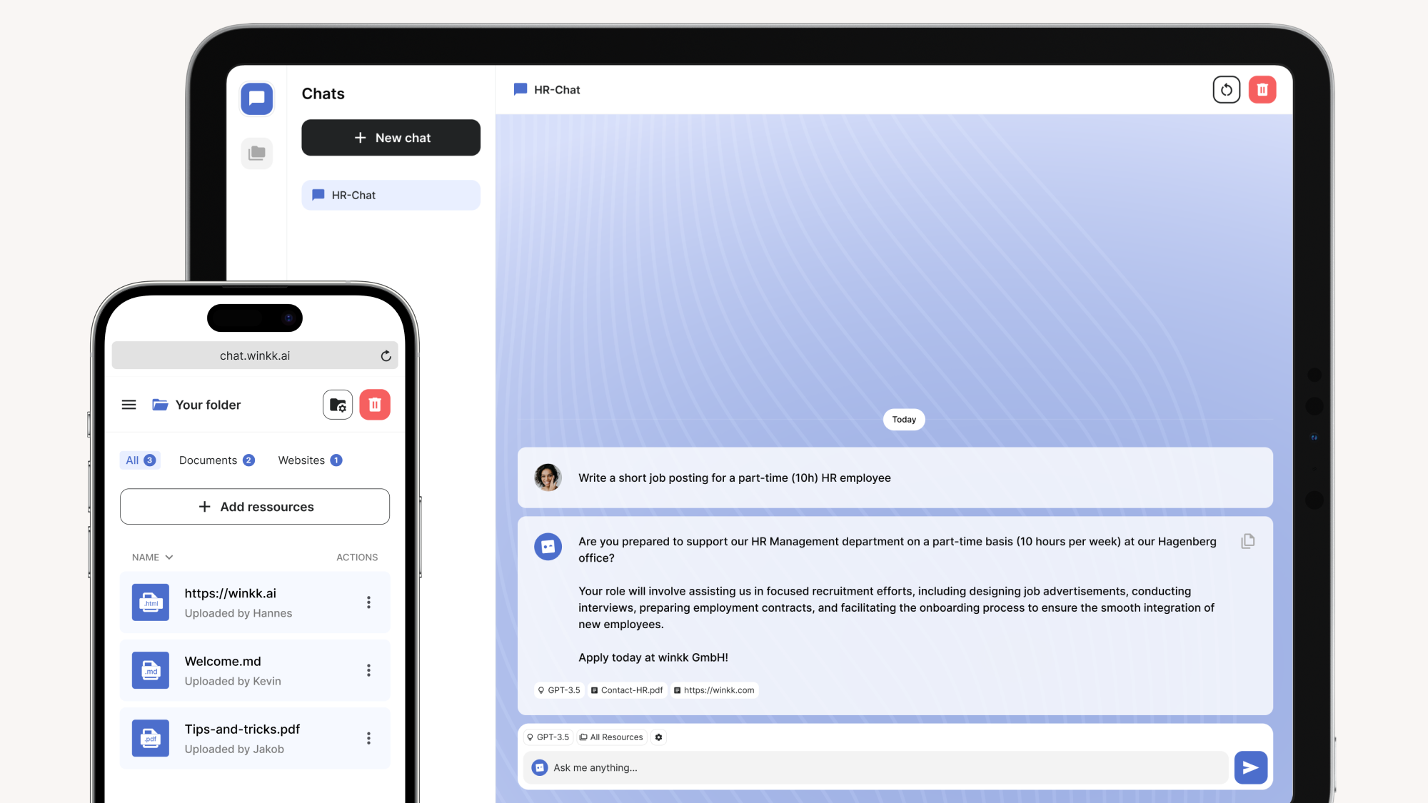 Screenshots der winkk AI Software